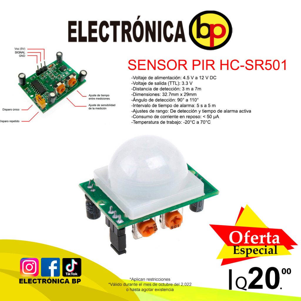 Sensor Pir HC-SR501 – Inicio – Electrónica BP